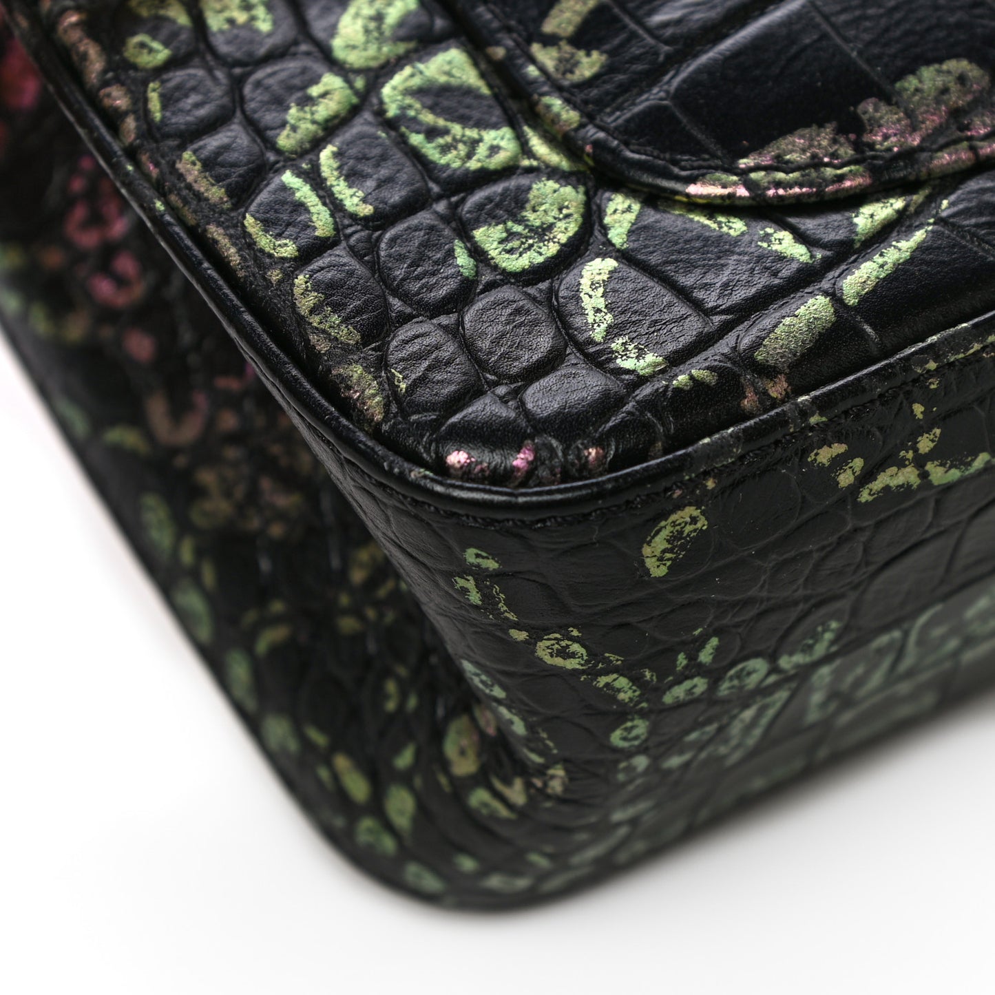 Calfskin Crocodile Embossed Graffiti 2.55 Mini Cocodile Reissue Flap Black Pink