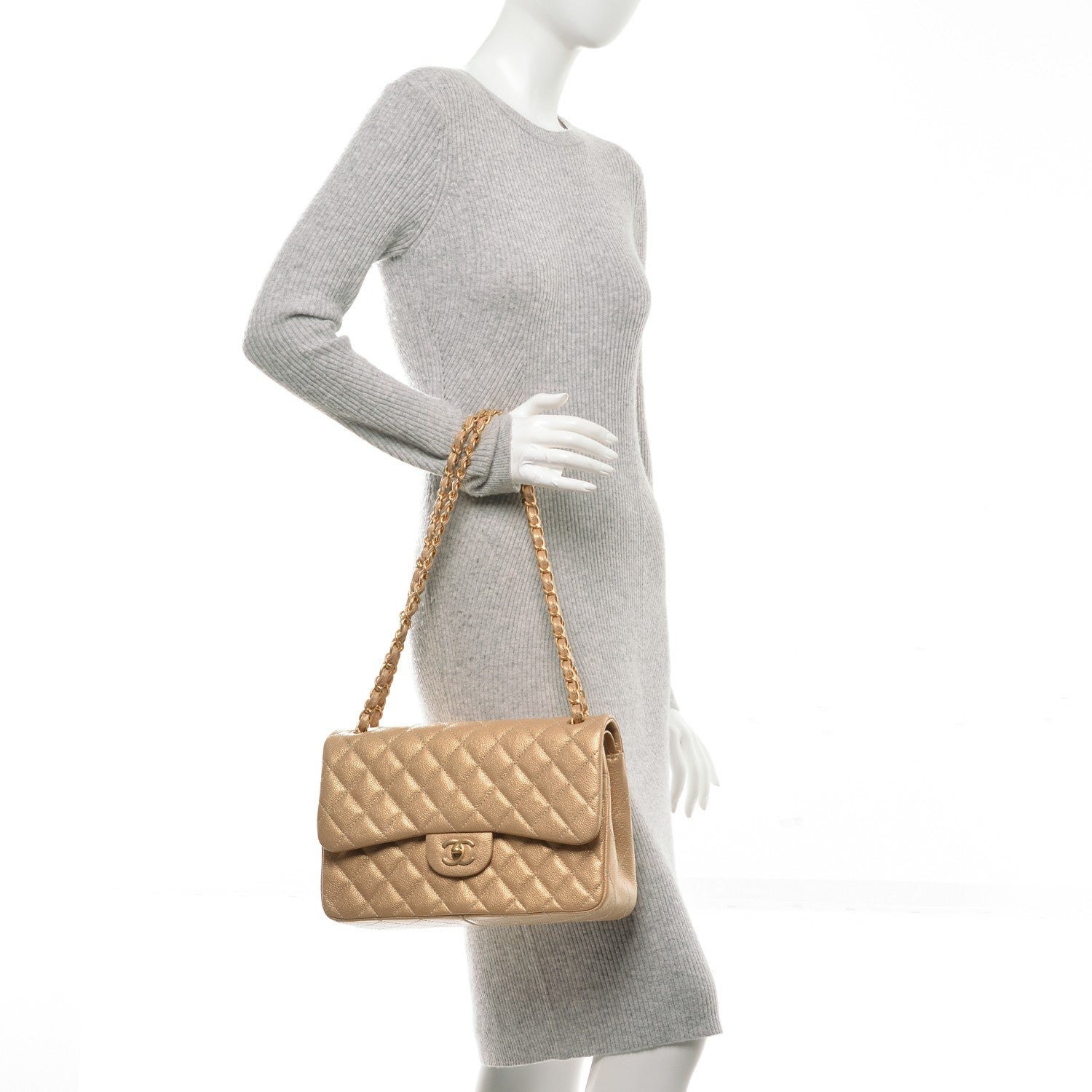 Chanel Pearly Caviar Quilted Jumbo Double Flap Gold 2 of 8