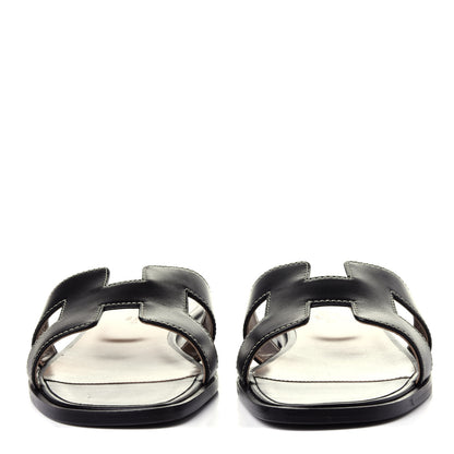 Hermes Box Calfskin Oran Sandals 38.5 Black 2 of 11