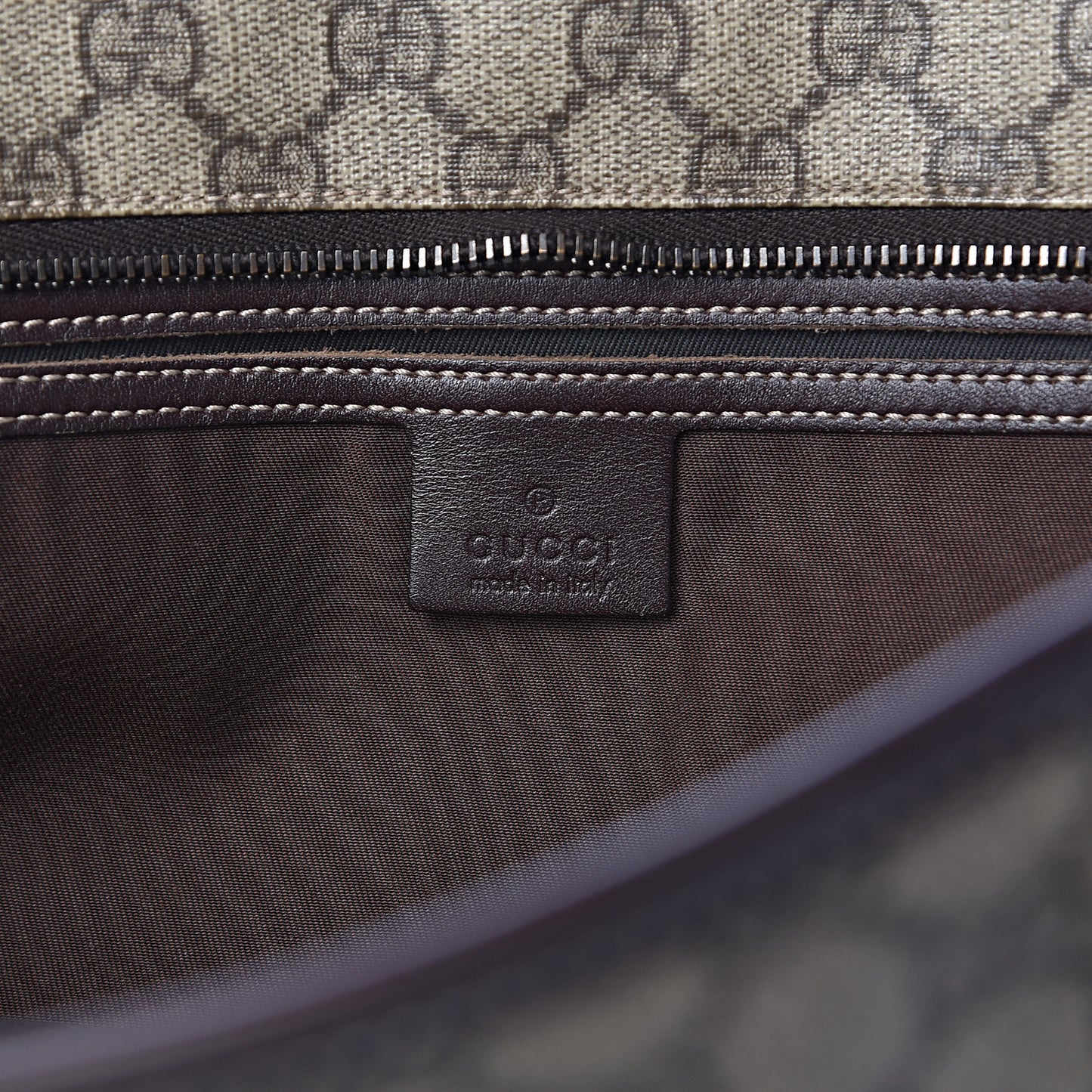 GG Supreme Monogram Medium Zippered Shopping Tote Dark Brown