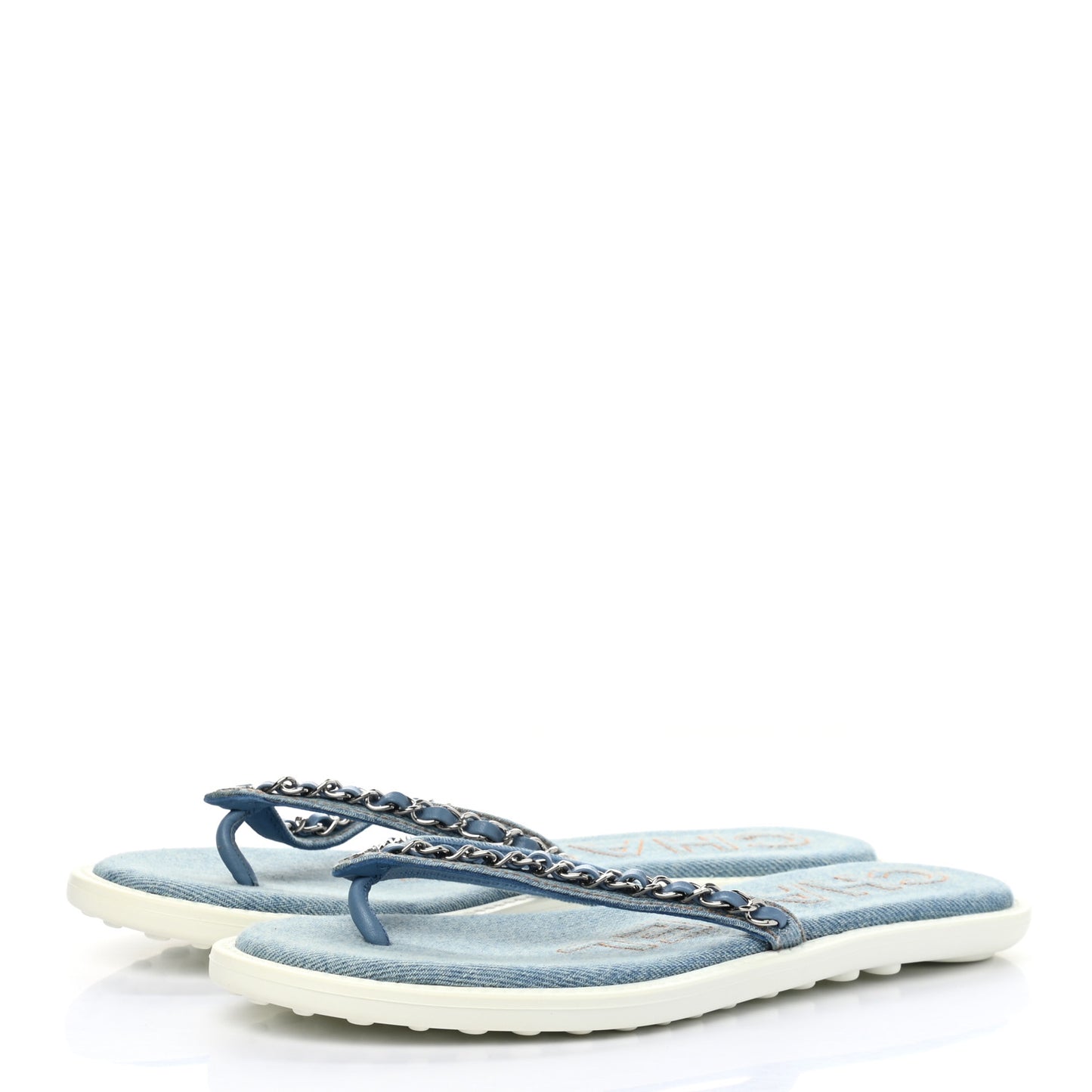 Denim CC Chain Thong Sandals 37 Blue