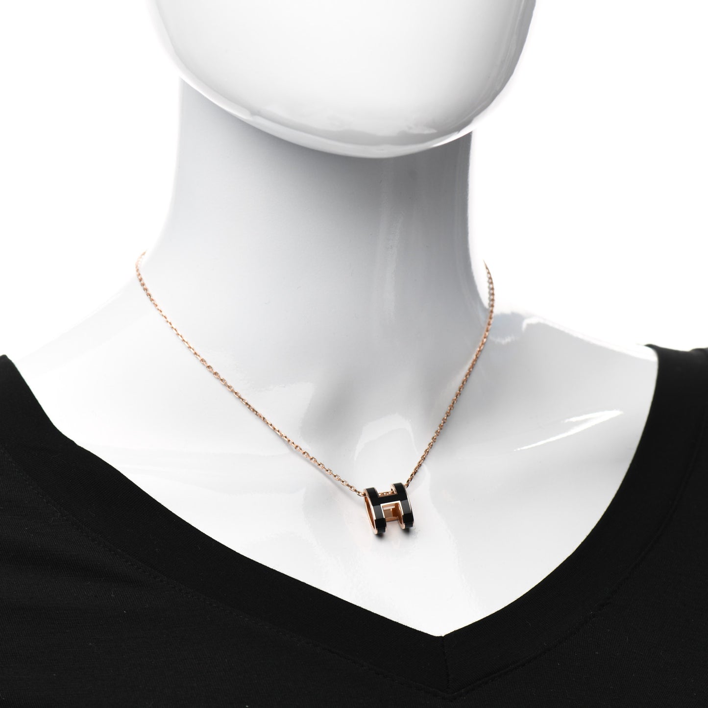 Lacquered Rose Gold Pop H Pendant Necklace Black