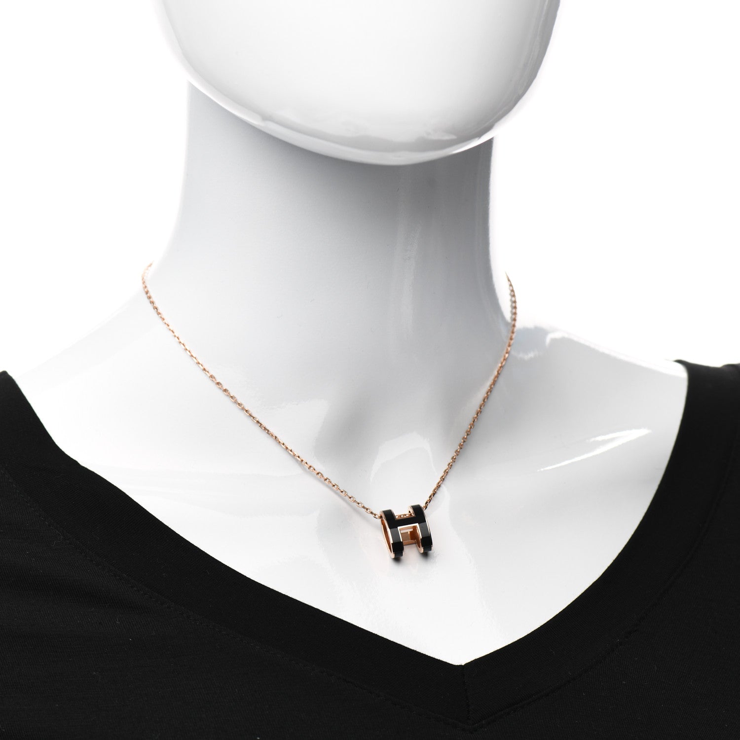 Hermes Lacquered Rose Gold Pop H Pendant Necklace Black 2 of 5