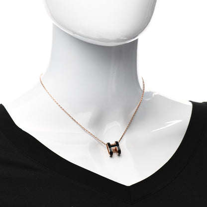 Hermes Lacquered Rose Gold Pop H Pendant Necklace Black 2 of 5