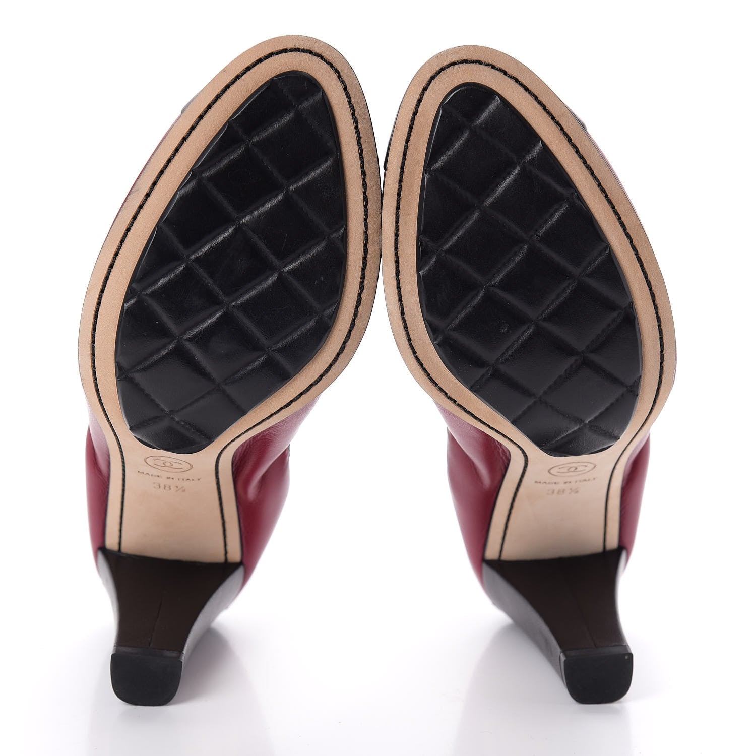 Chanel Lambskin CC Elastic Stretch Pumps 38.5 Red Black 9 of 11