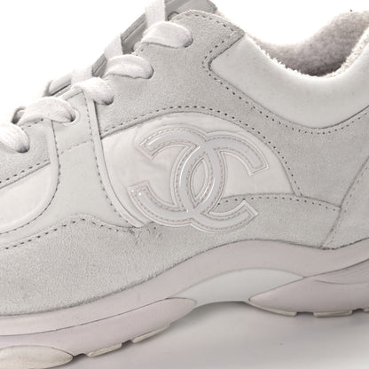 Chanel Suede Calfskin Fabric CC Sneakers 40 White 36 of 40