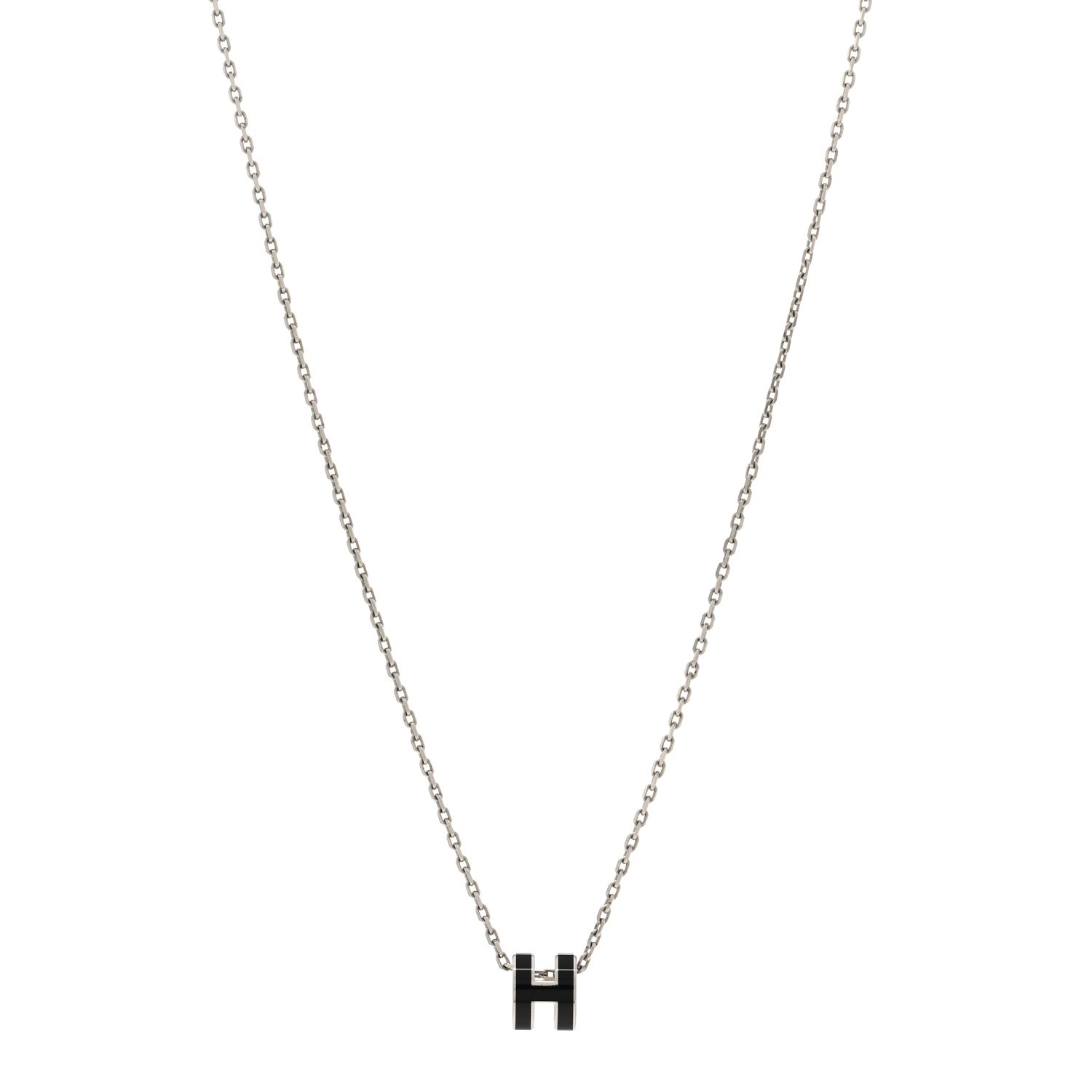 Hermes Lacquered Palladium Mini Pop H Pendant Necklace Black 1 of 7