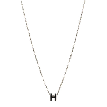 Hermes Lacquered Palladium Mini Pop H Pendant Necklace Black 1 of 7