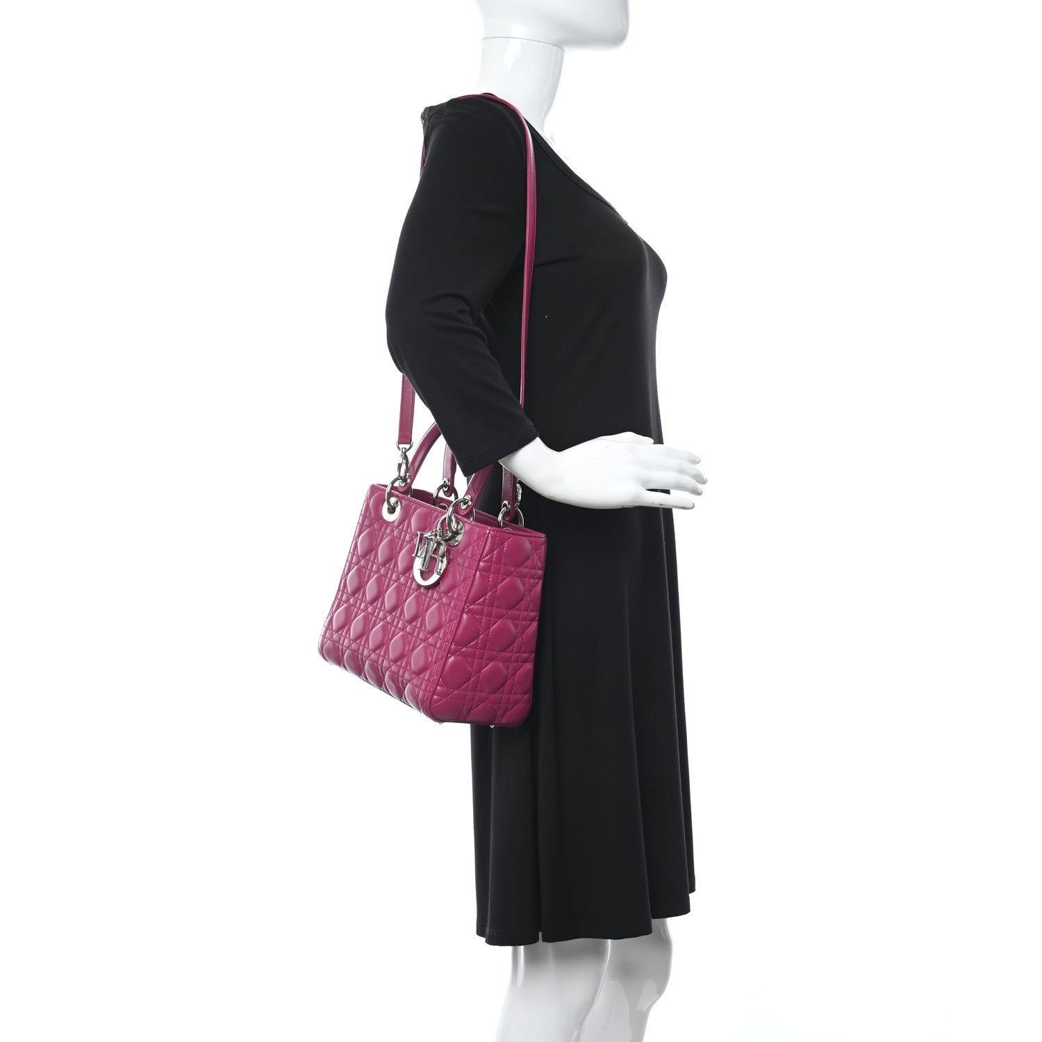 Christian Dior Lambskin Cannage Medium Lady Dior Fuchsia 2 of 9