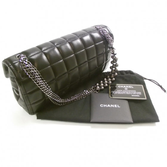 Lambskin East West Chocolate Bar Chain Flap Black