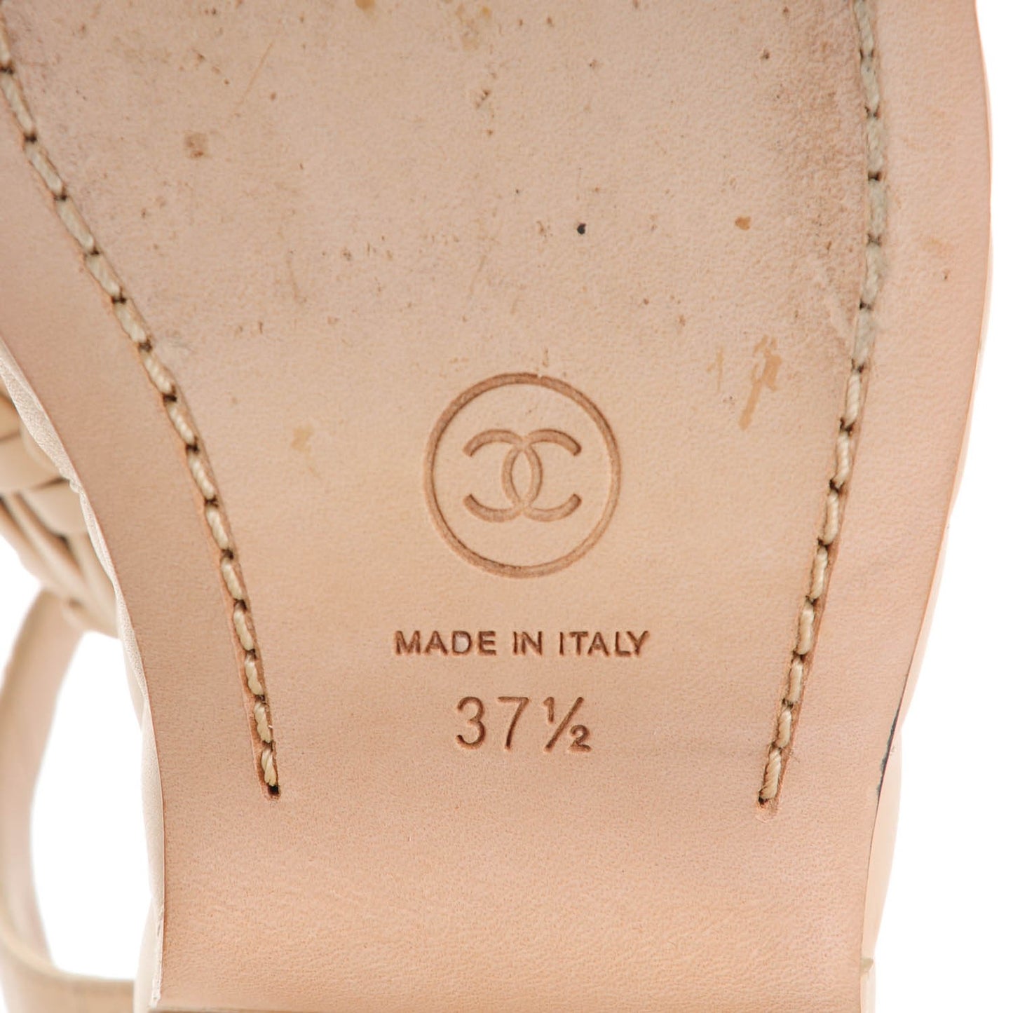 Calfskin Quilted Chain Around Wedge Sandals 37.5 Light Beige
