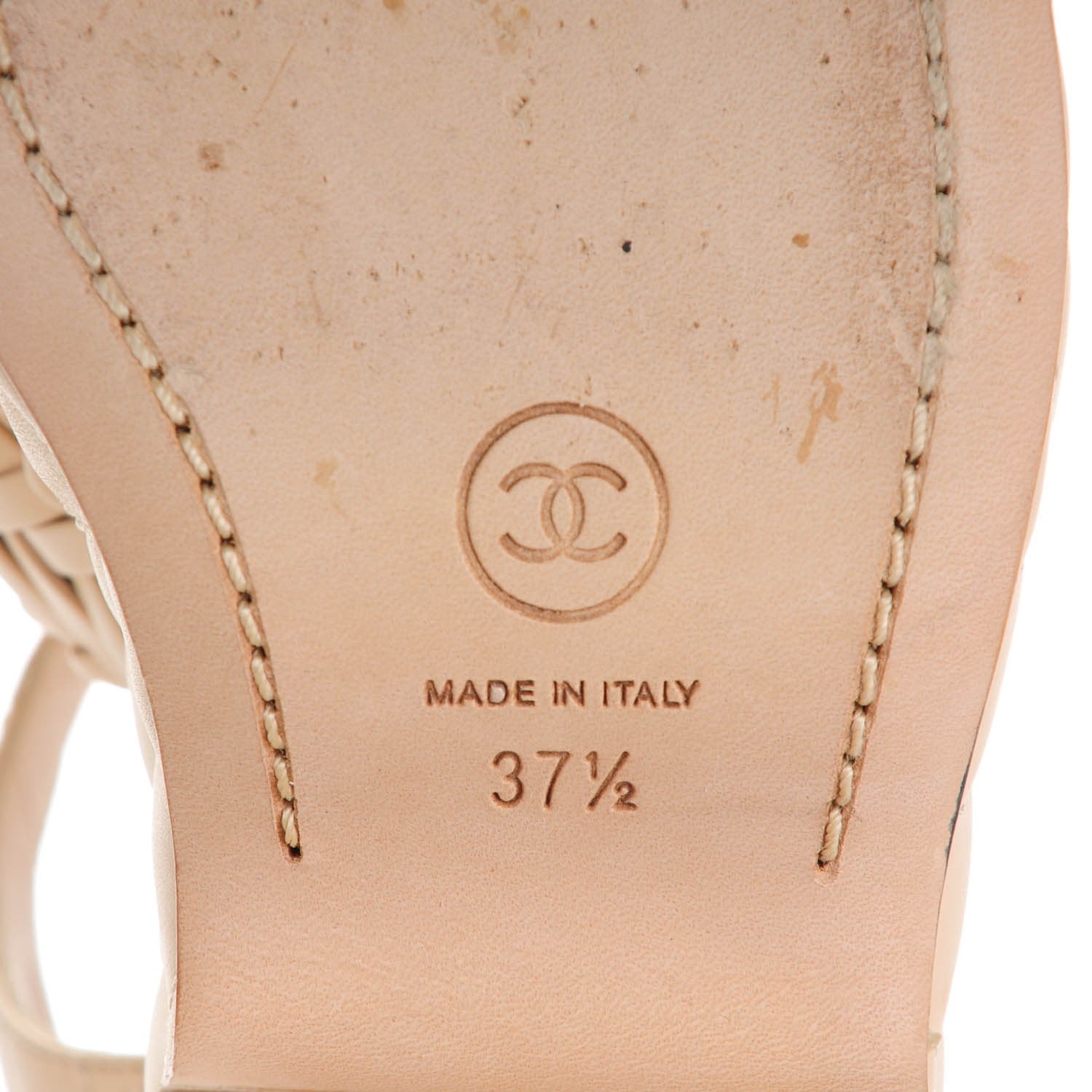 Chanel Calfskin Quilted Chain Around Wedge Sandals 37.5 Light Beige 7 of 8