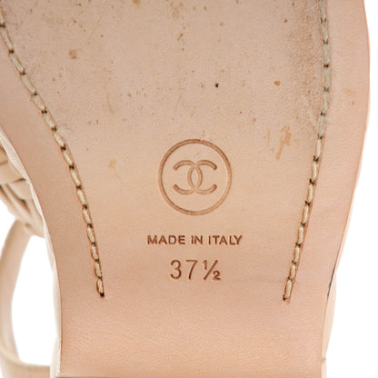 Chanel Calfskin Quilted Chain Around Wedge Sandals 37.5 Light Beige 7 of 8
