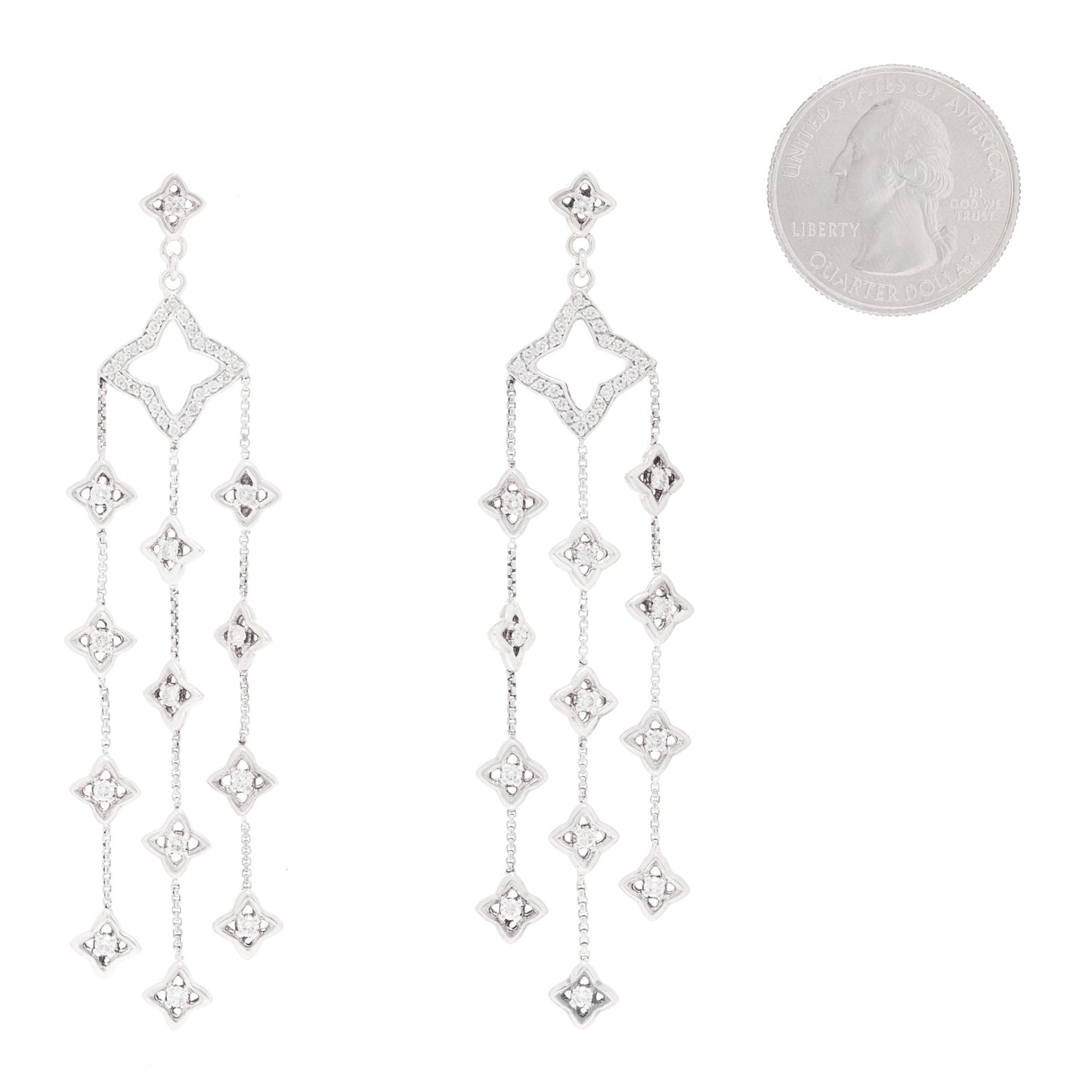 Sterling Silver Diamond Quatrefoil Chandelier Earrings