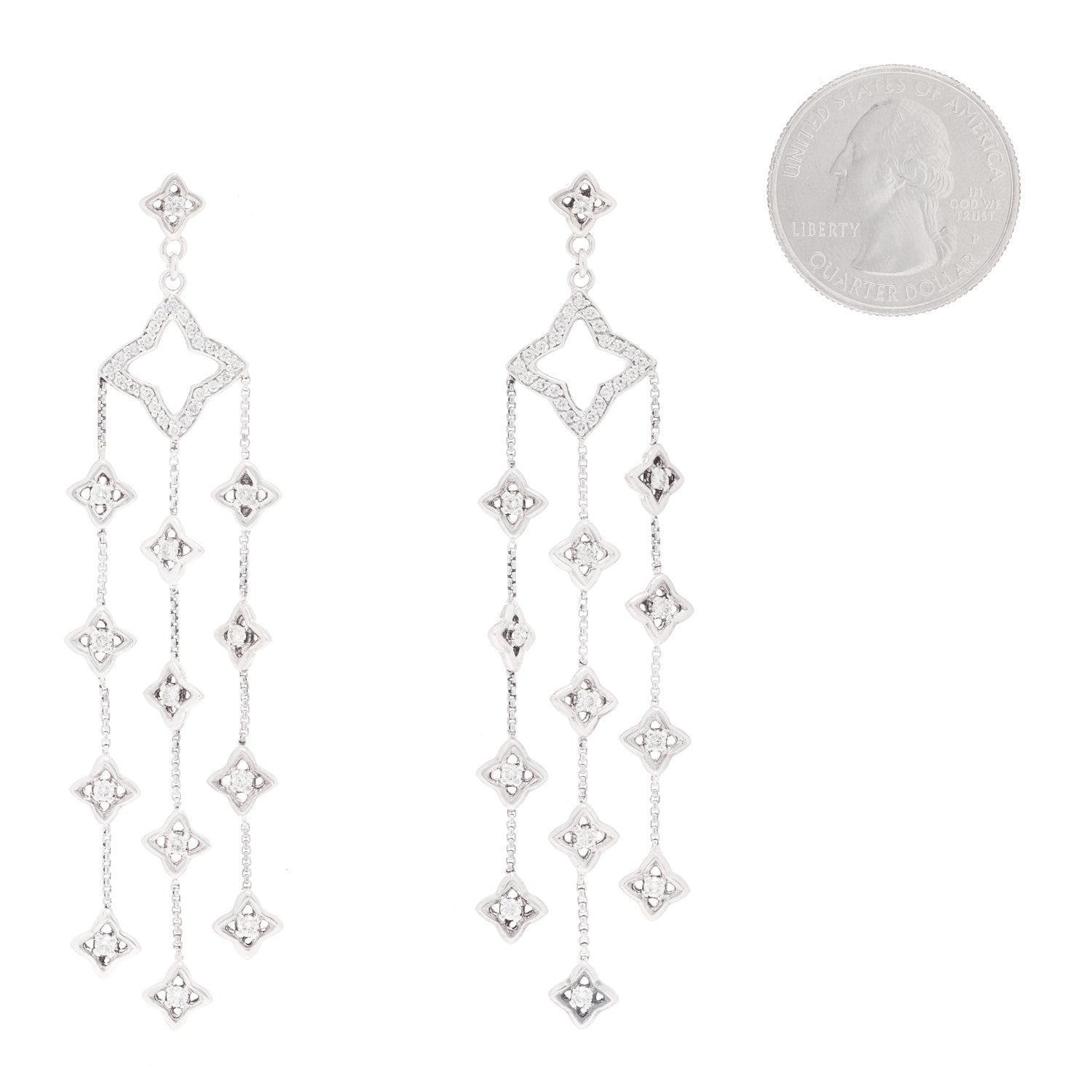 David Yurman Sterling Silver Diamond Quatrefoil Chandelier Earrings 2 of 4