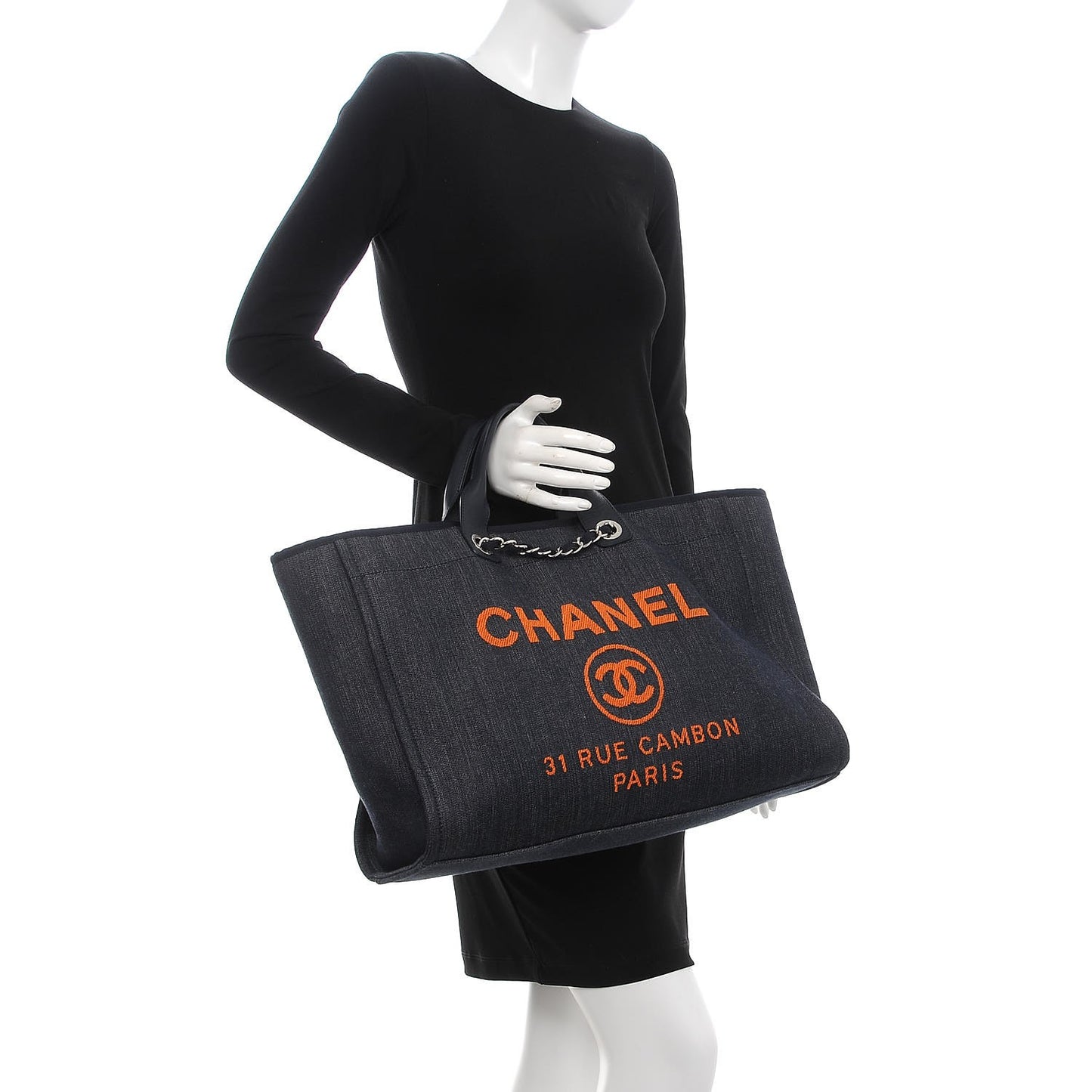 Denim Large Deauville Tote Blue Orange