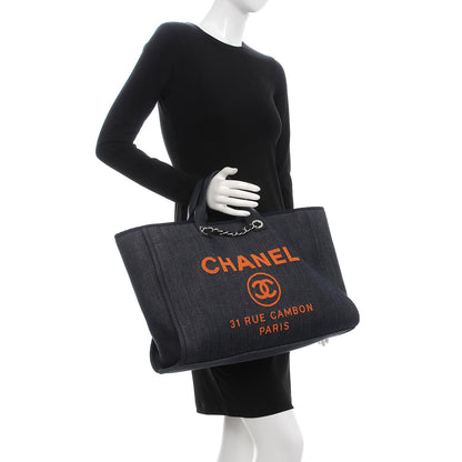 Chanel Denim Large Deauville Tote Blue Orange 2 of 9