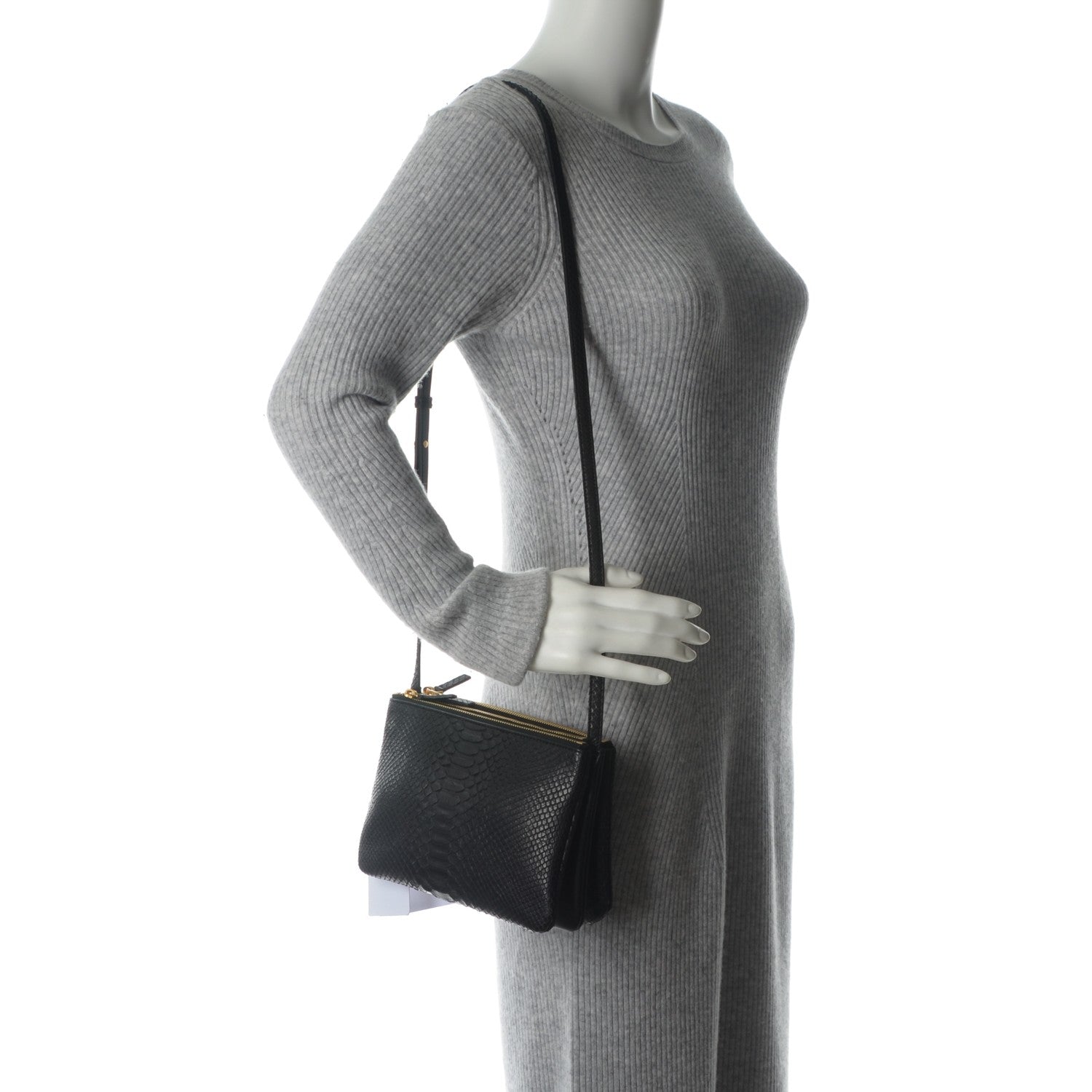 Celine Python Small Trio Crossbody Bag Black 2 of 9