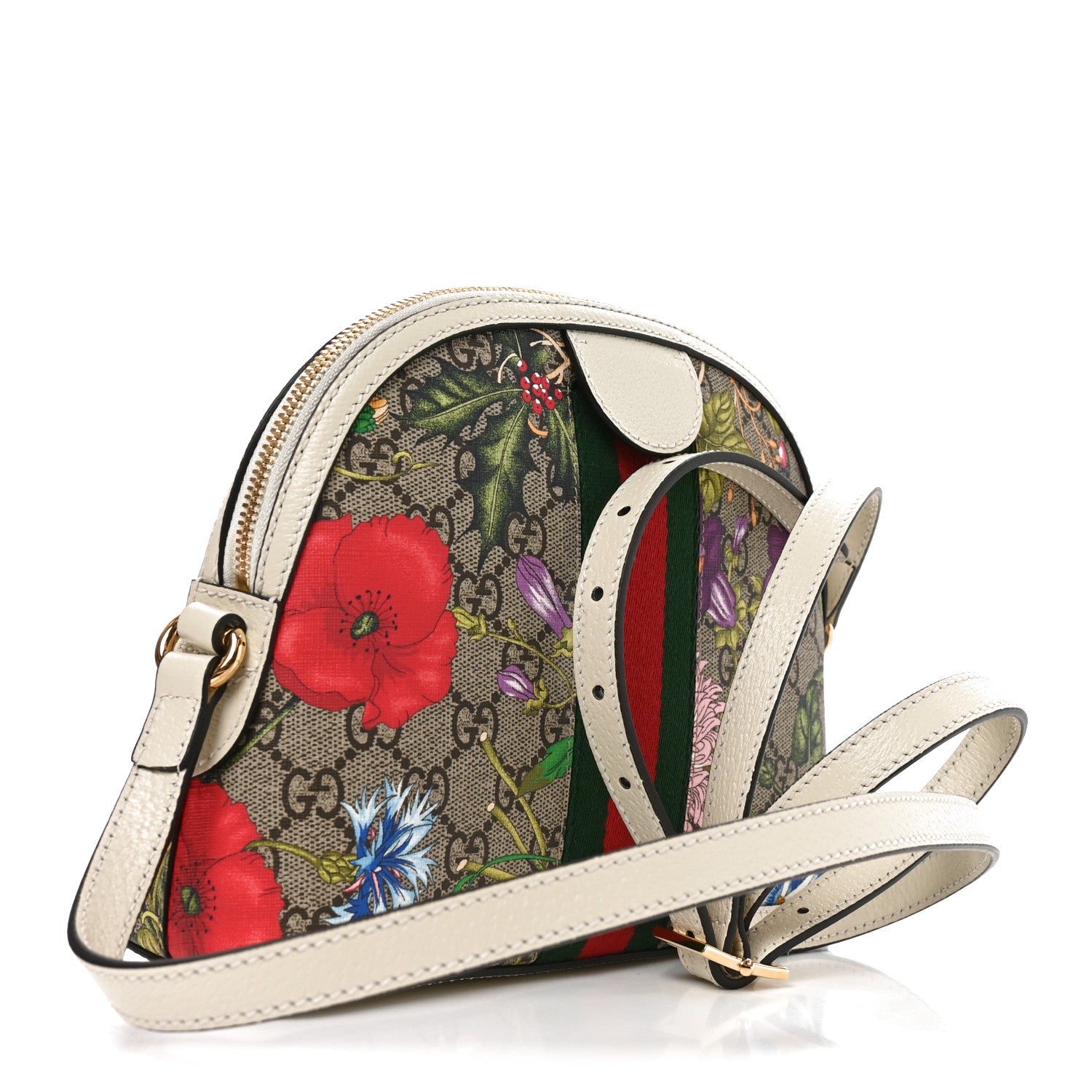 Gucci GG Supreme Monogram Flora Web GG Small Ophidia Dome Shoulder Bag White 4 of 21