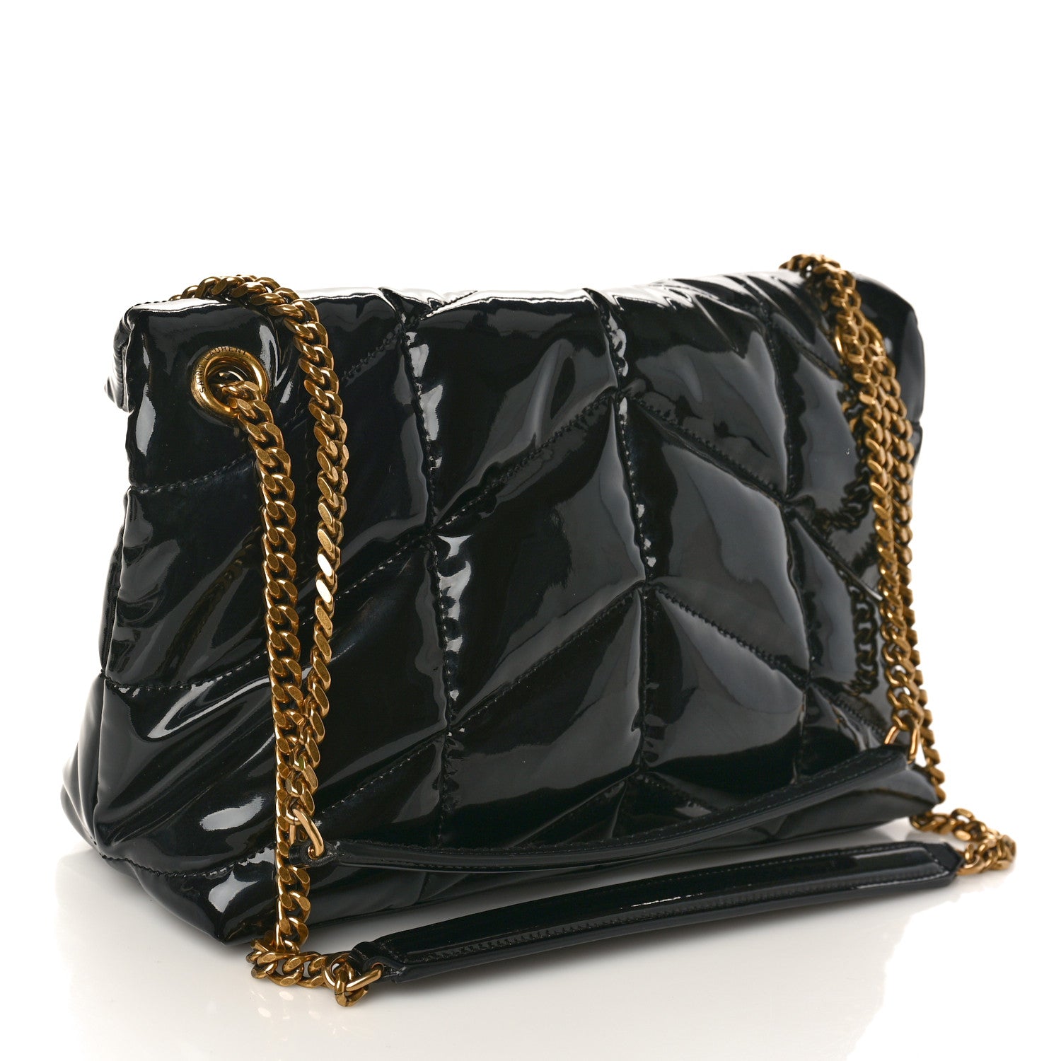 Saint Laurent SAINT LAURENT Patent Quilted Small Loulou Puffer Monogram Chain Satchel Black 2 of 12