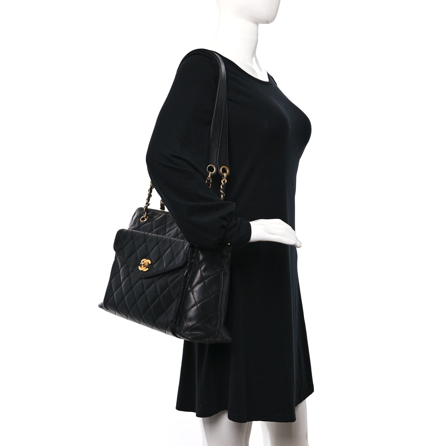 Caviar Quilted Flap Shoulder Bag Black