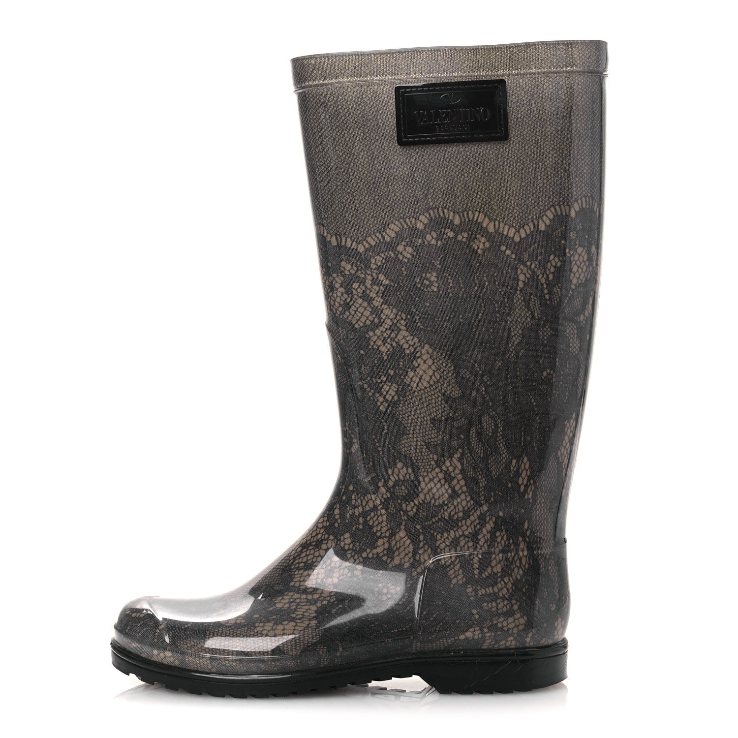 Valentino Garavani Rubber Lace Rainboots 36 Grey Beige 1 of 10