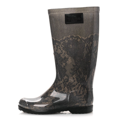 Valentino Garavani Rubber Lace Rainboots 36 Grey Beige 1 of 10