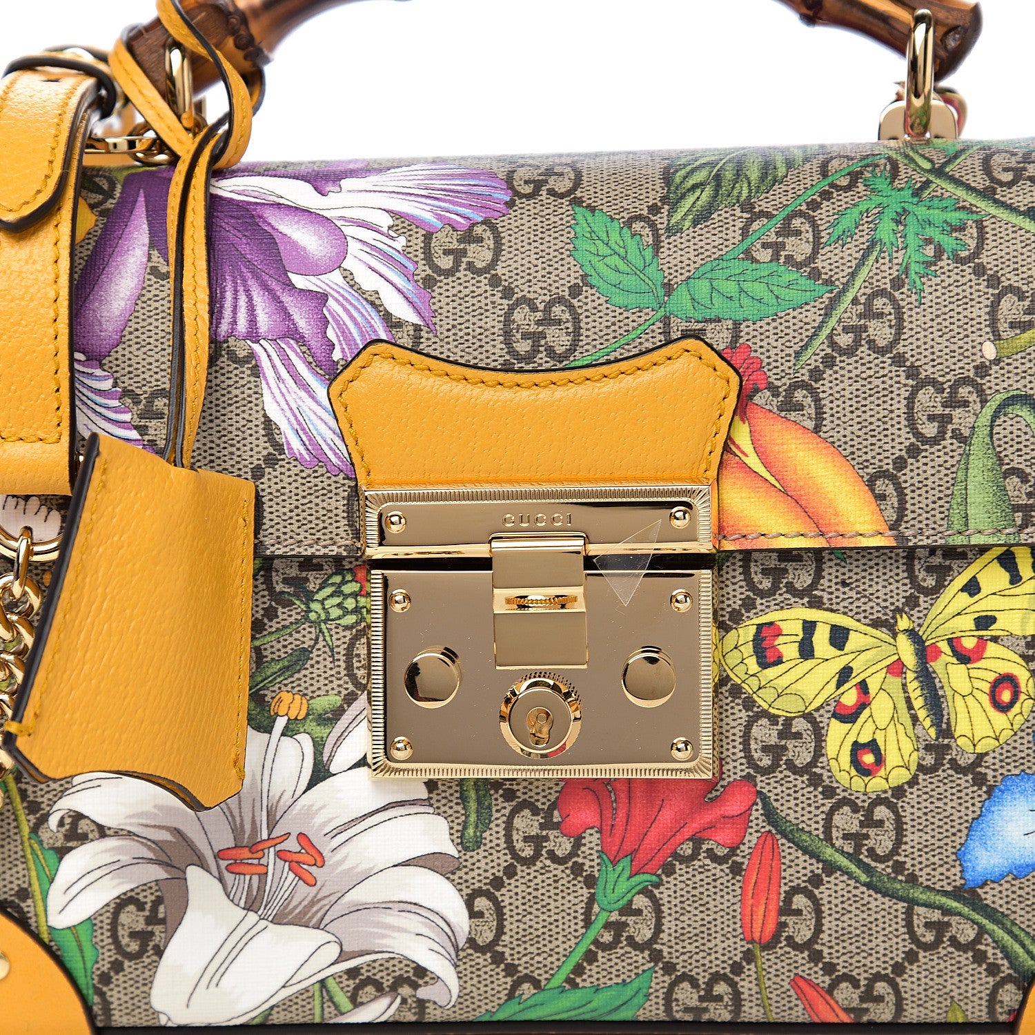 Gucci GG Supreme Monogram Flora Small Padlock Bamboo Shoulder Bag Beige Multicolor Crop 9 of 10