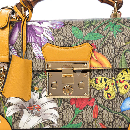 Gucci GG Supreme Monogram Flora Small Padlock Bamboo Shoulder Bag Beige Multicolor Crop 9 of 10