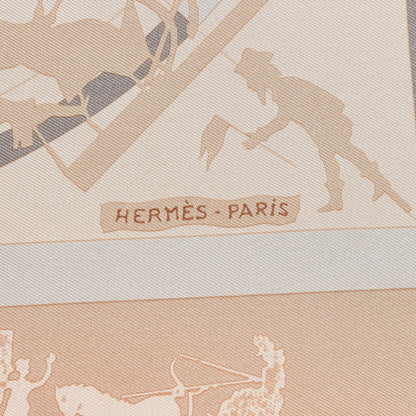 Hermes Silk Jeux D Ombres Pocket Square Scarf Taupe Beige Sable 3 of 5