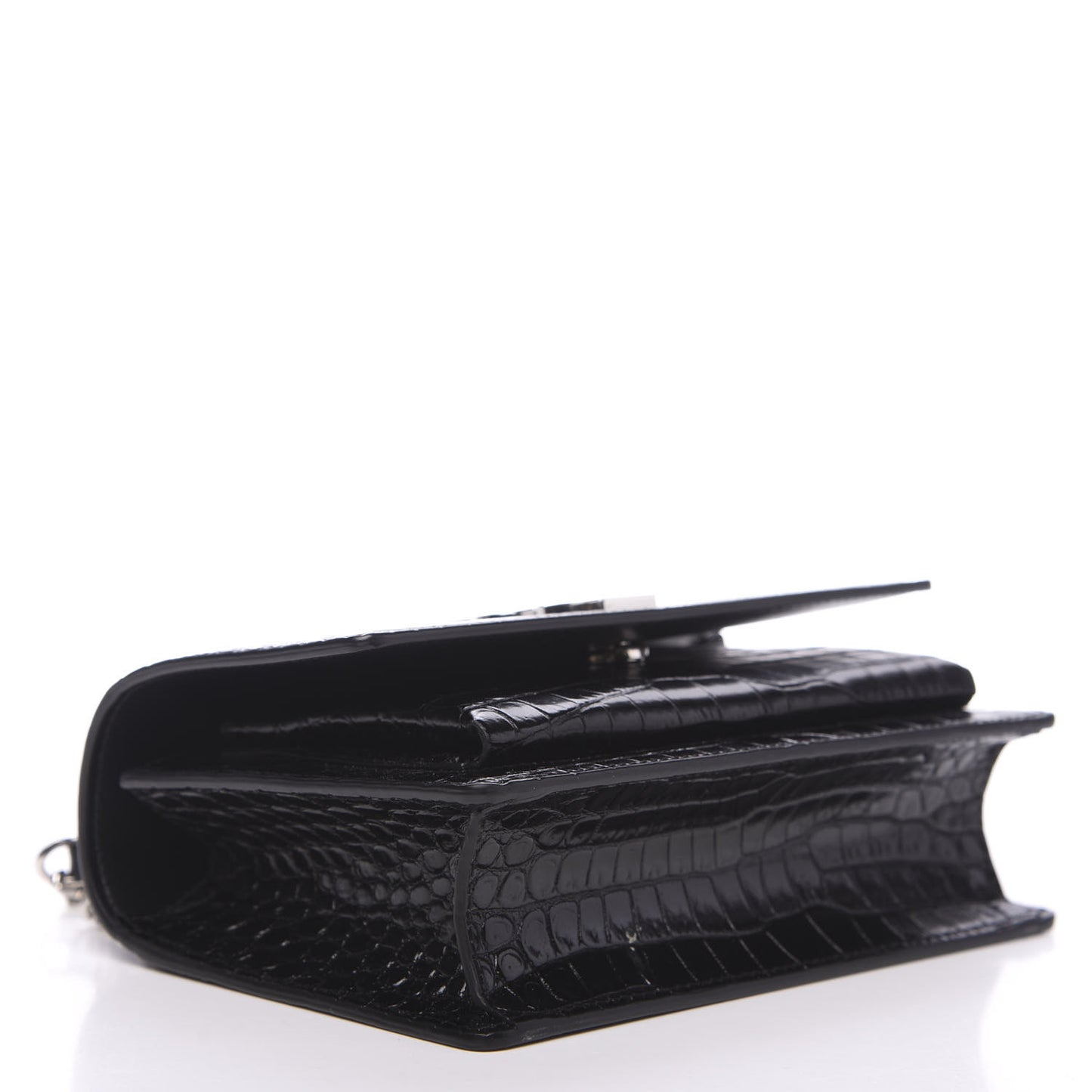 Calfskin Crocodile Embossed Monogram Sunset Chain Wallet Black