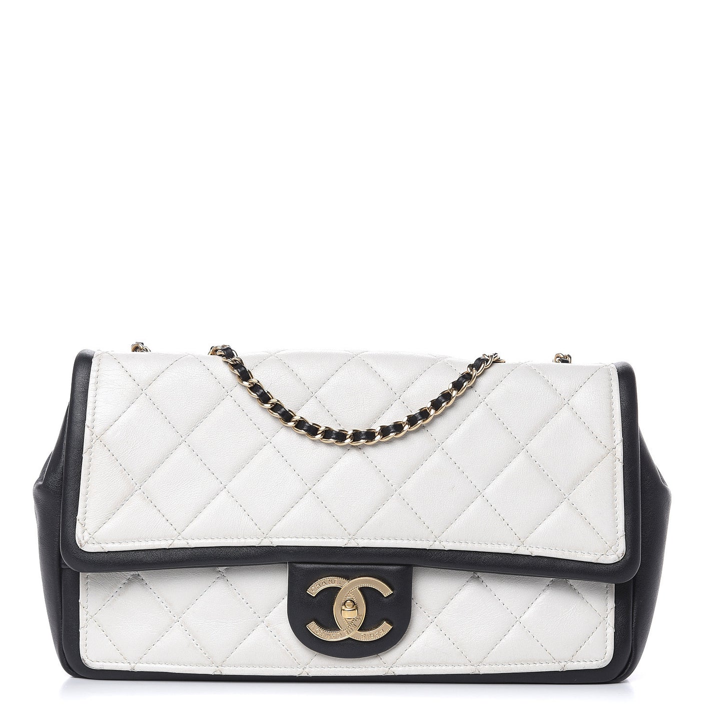 Lambskin Quilted Graphic Medium Flap White Black