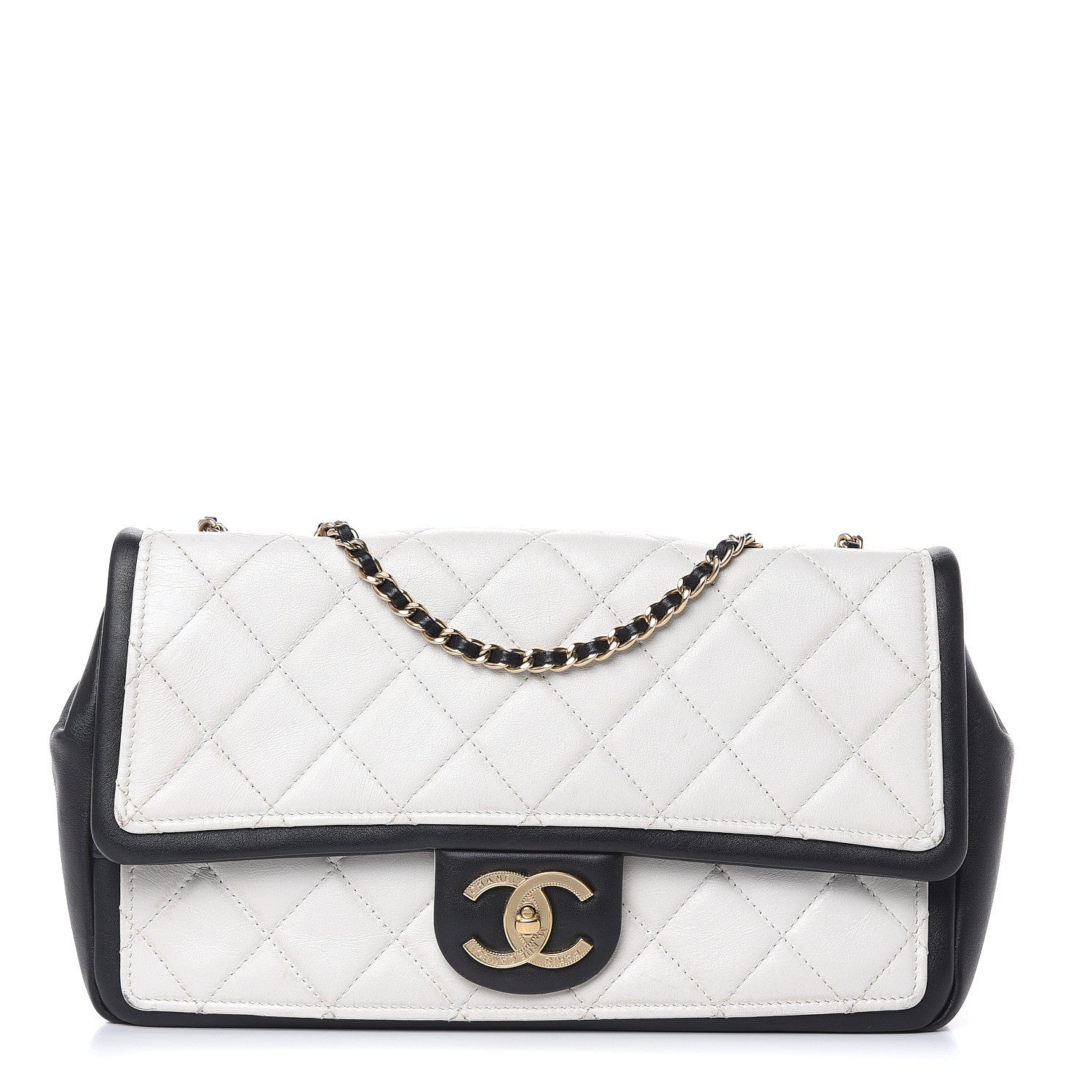 Chanel Lambskin Quilted Graphic Medium Flap White Black 1 of 17
