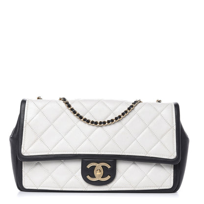 Chanel Lambskin Quilted Graphic Medium Flap White Black 1 of 17