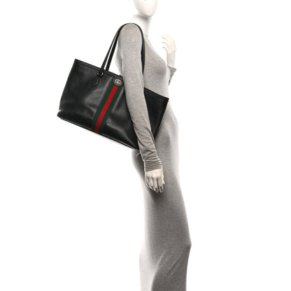 Gucci Textured Calfskin Web Medium Ophidia Shopping Tote Black 2 of 12