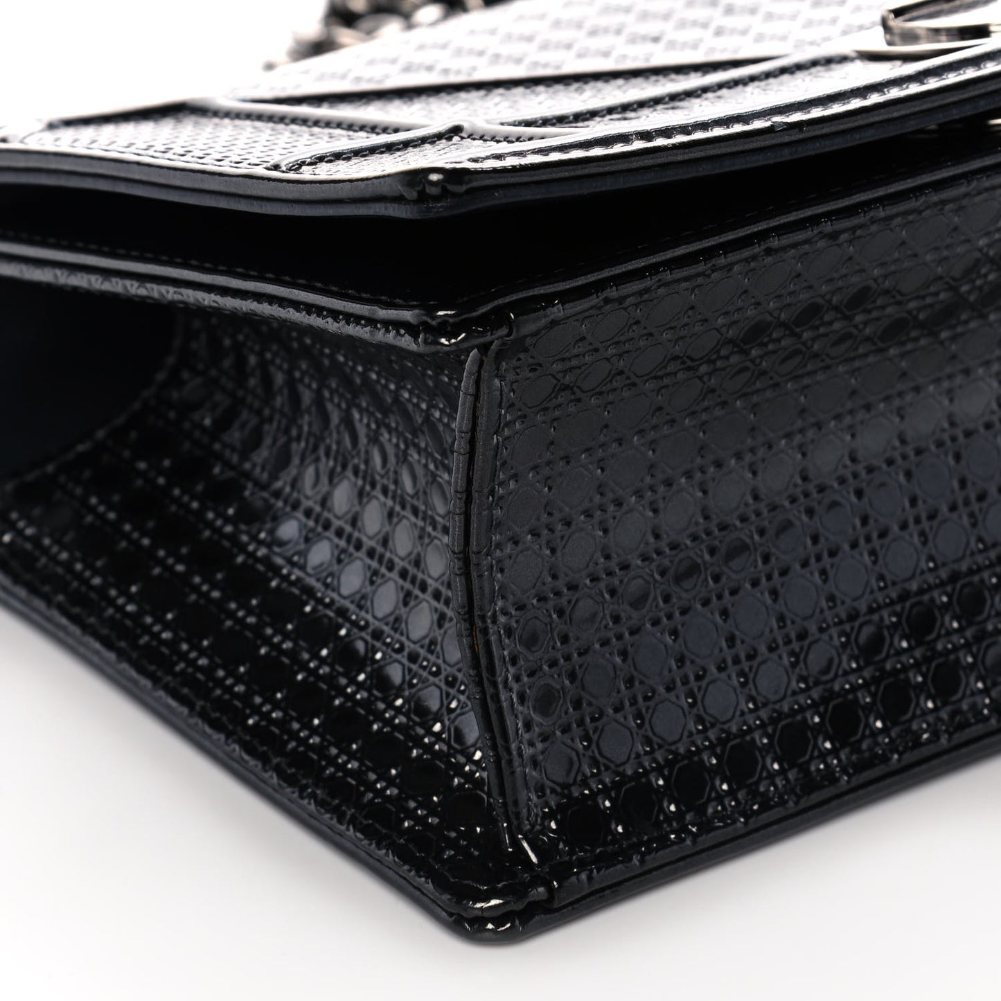 Metallic Patent Micro-Cannage Small Diorama Flap Bag Onyx Black