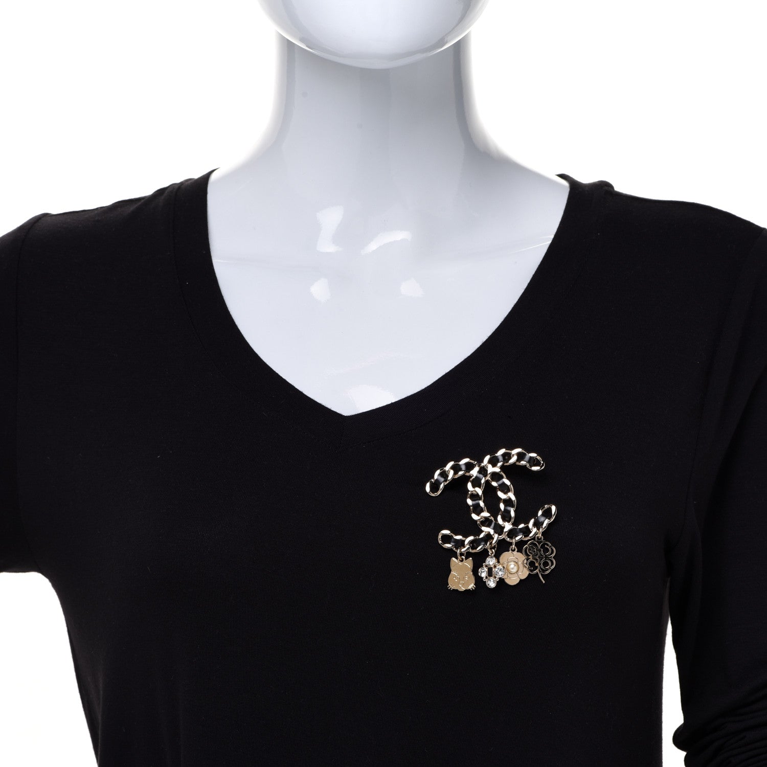 Chanel Lambskin Crystal Chain CC Charms Brooch Black Gold 2 of 5