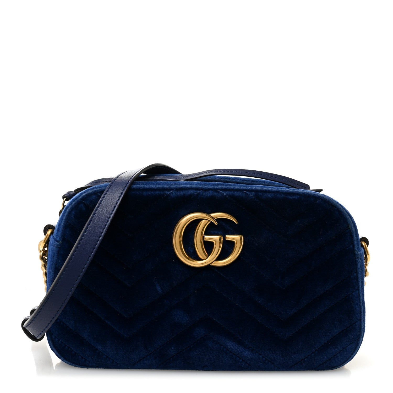 Gucci Velvet Matelasse Small GG Marmont Chain Shoulder Bag Cobalt 1 of 11