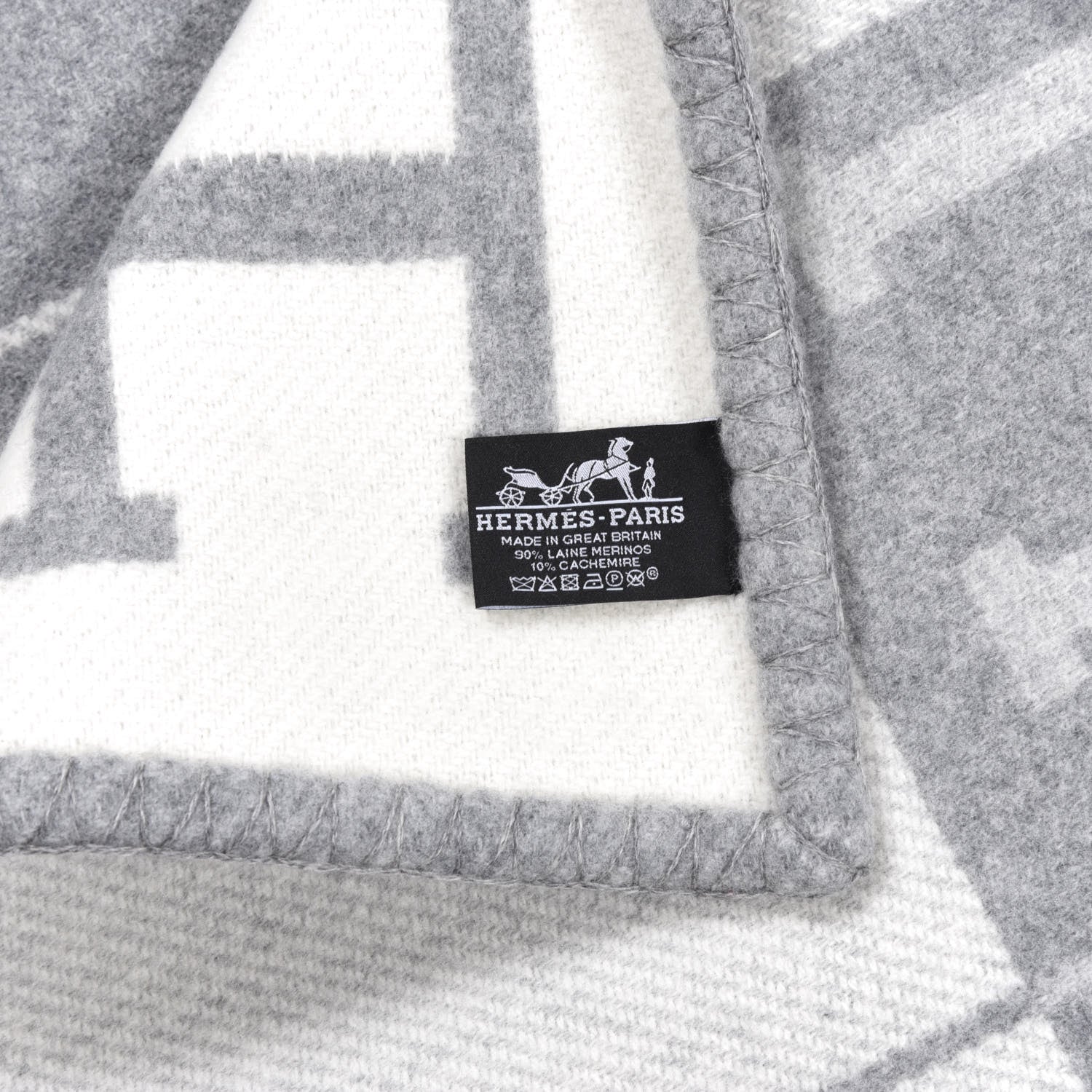 Hermes Wool Cashmere Avalon III Blanket Ecru Gris Clair 3 of 3