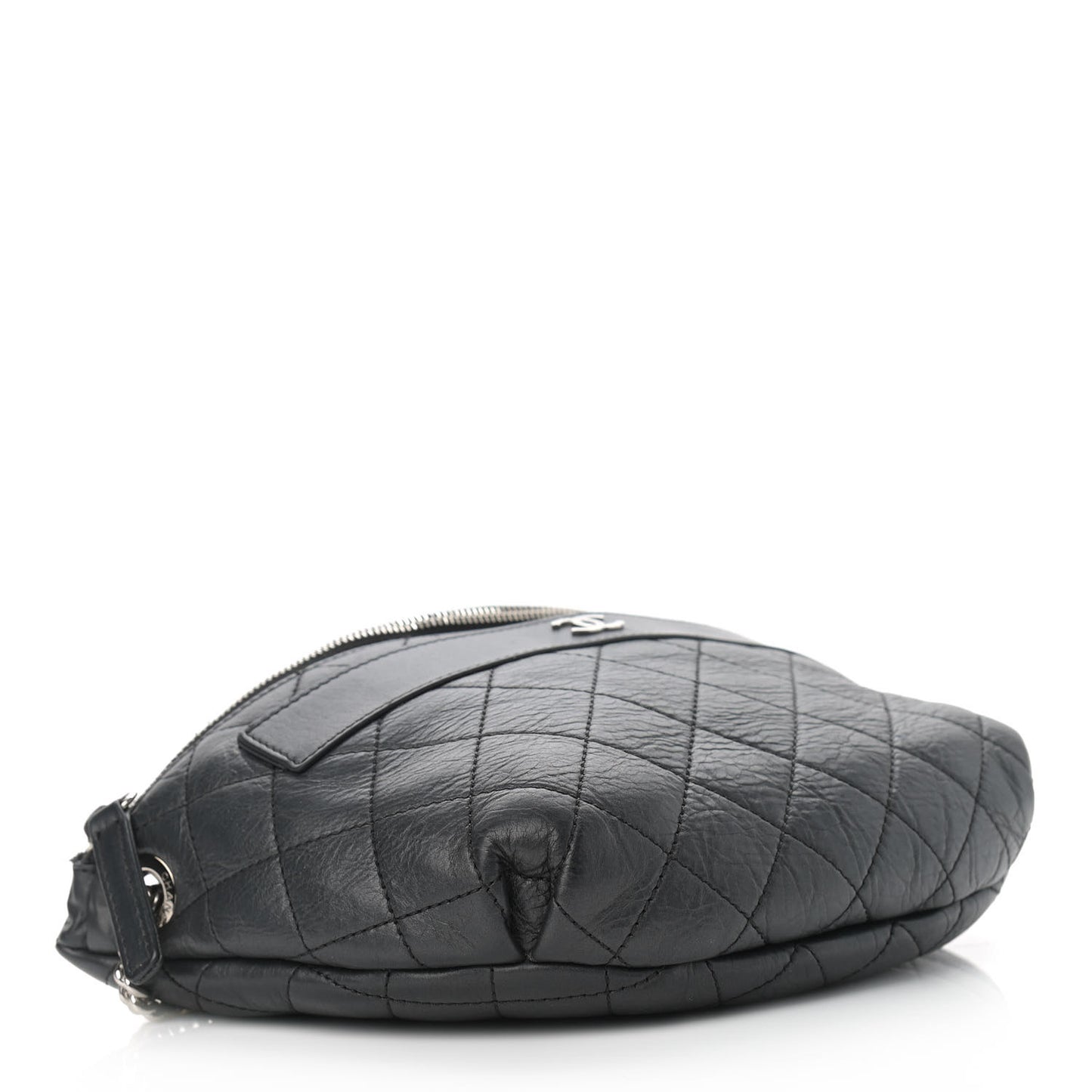 Aged Calfskin Quilted Crossbody Double Chain Bag Black