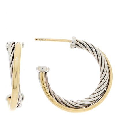 David Yurman Sterling Silver 18K Yellow Gold 23mm Crossover Cable Hoop Earrings 1 of 4