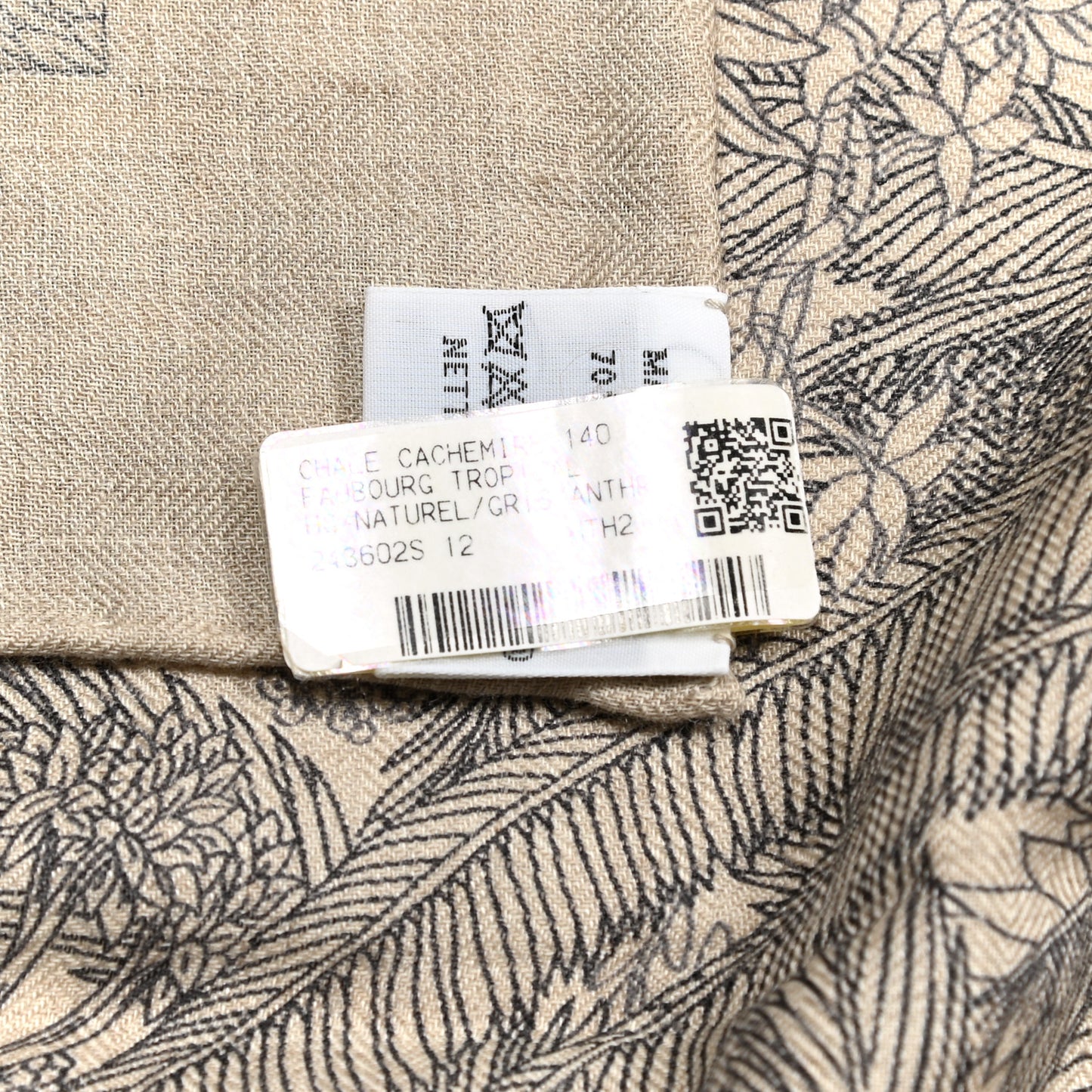 Cashmere Silk Faubourg Tropical Shawl 140 Naturel Gris Anthracite