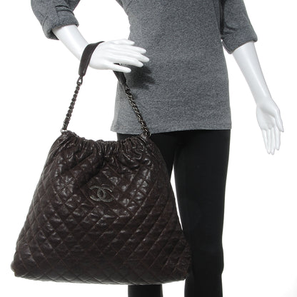 Chanel Distressed Glazed Caviar Quilted Large Elastic Tote Brown 2 of 7
