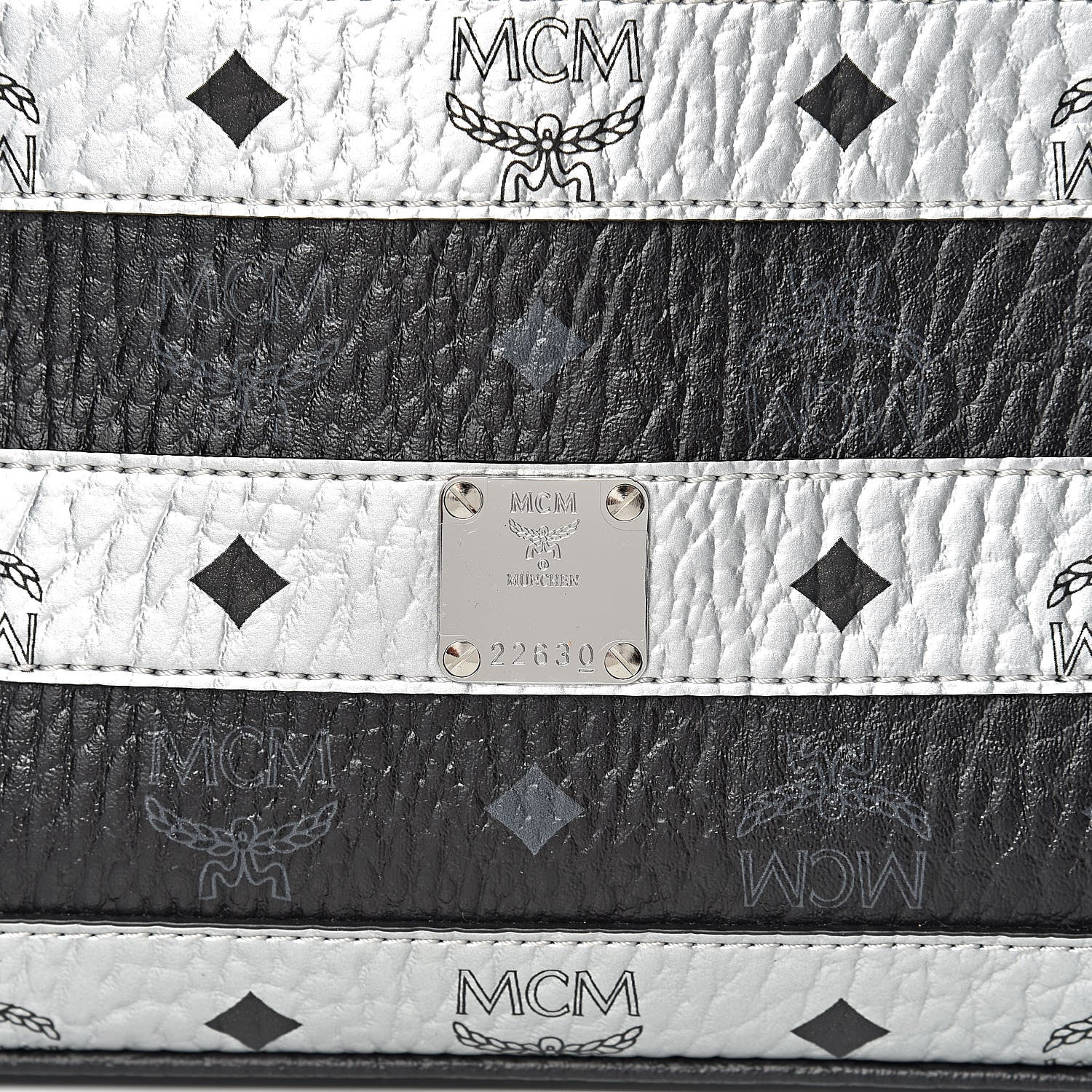 MCM Visetos Spot Stripped Medium Shopping Tote Black Silver 10 of 10