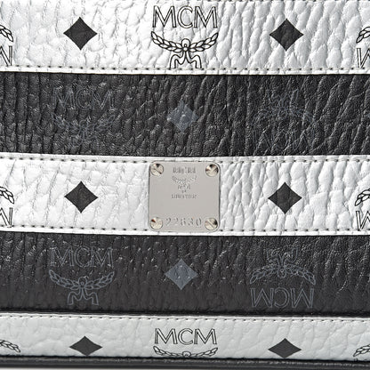 MCM Visetos Spot Stripped Medium Shopping Tote Black Silver 10 of 10