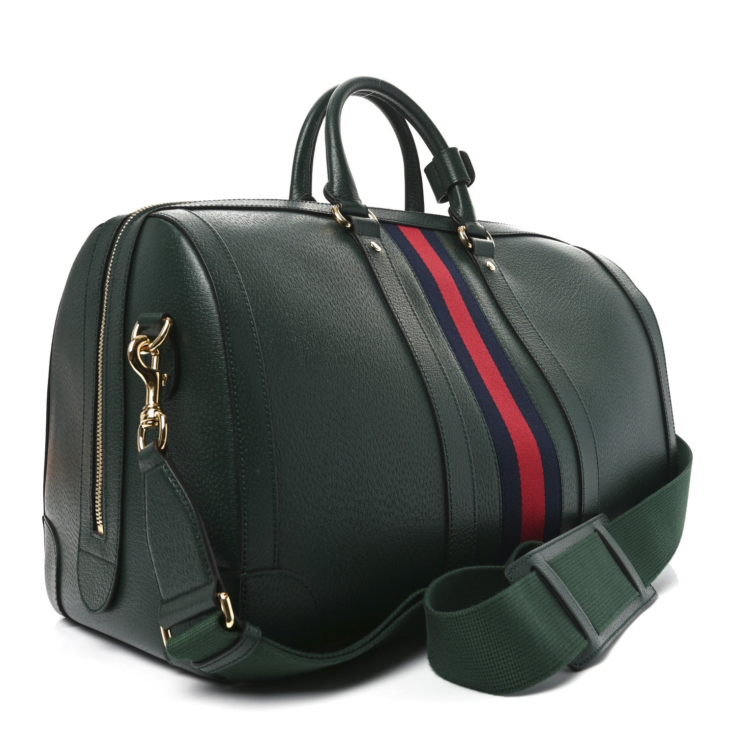 Textured Dollar Calfskin Web Medium Savoy Duffle Bag Green