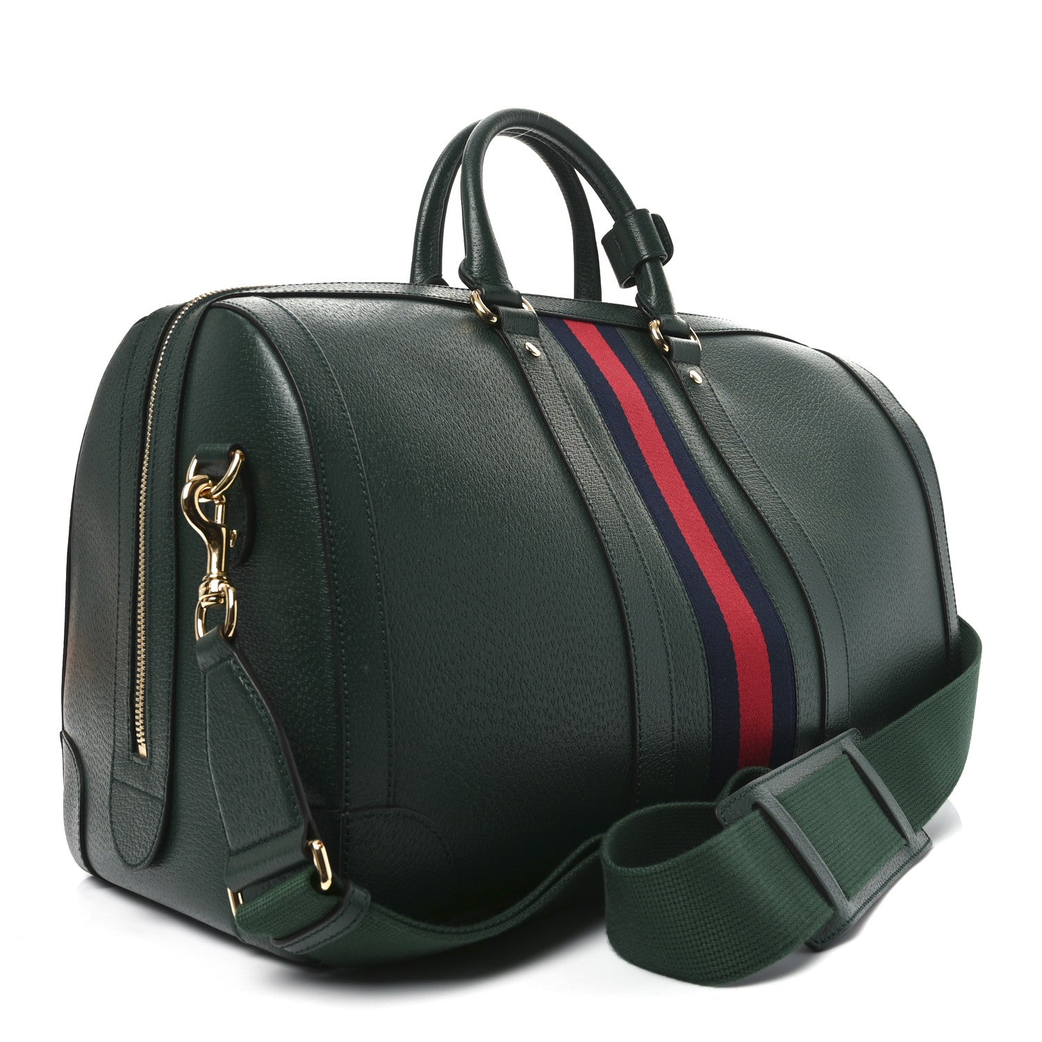 Gucci Textured Dollar Calfskin Web Medium Savoy Duffle Bag Green 2 of 9