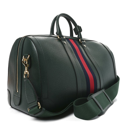 Gucci Textured Dollar Calfskin Web Medium Savoy Duffle Bag Green 2 of 9