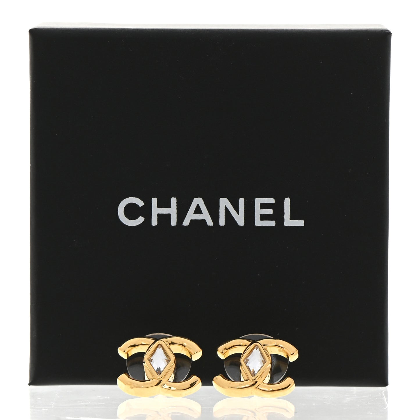 Metal Crystal CC Marquise Earrings Gold