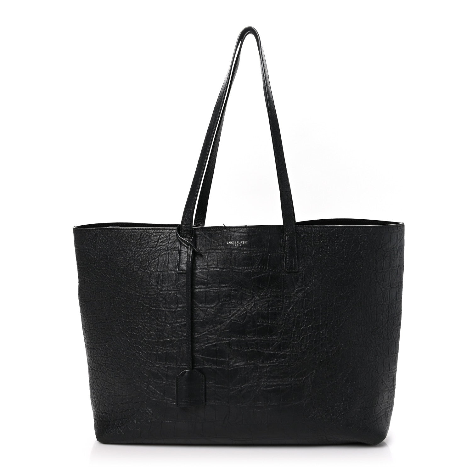 Saint Laurent Calfskin Crocodile Embossed Large Shopper Tote Black 1 of 15